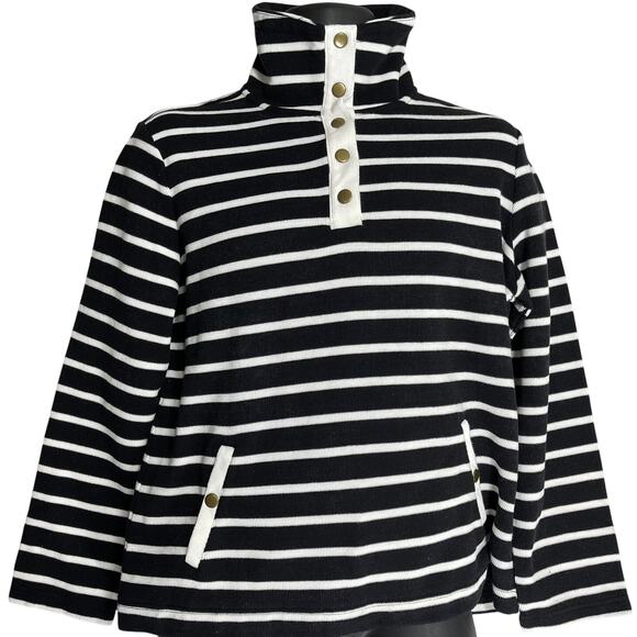 Croft Barrow Top Womens Size L Black White Striped Mock Neck Minimalist Capsule - Picture 1 of 6